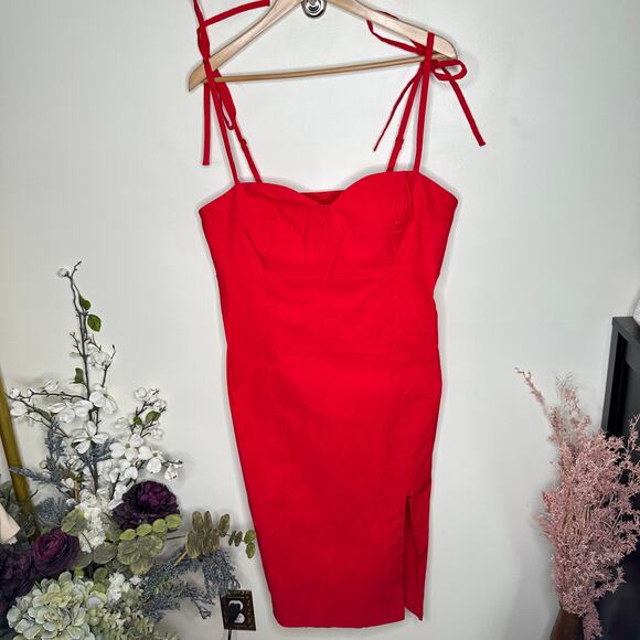 ANTHROPOLOGIE Slim Corset Midi Dress Cherry Bomb Red Sz XL {E44} - Picture 2 of 5